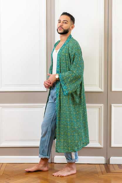 Silk boho men's kimono, kimono for him, silk bathrobe, dressing gown