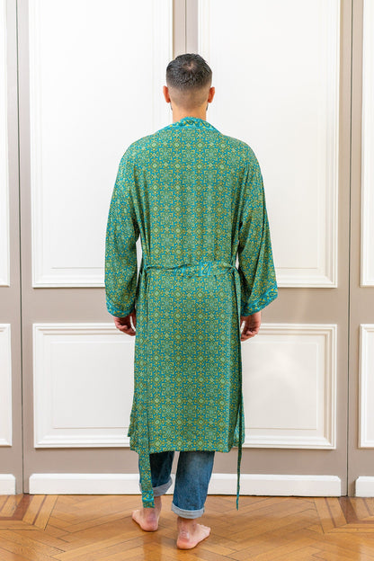 Silk boho men's kimono, kimono for him, silk bathrobe, dressing gown