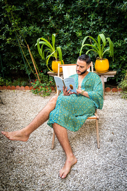 Silk boho men's kimono, kimono for him, silk bathrobe, dressing gown