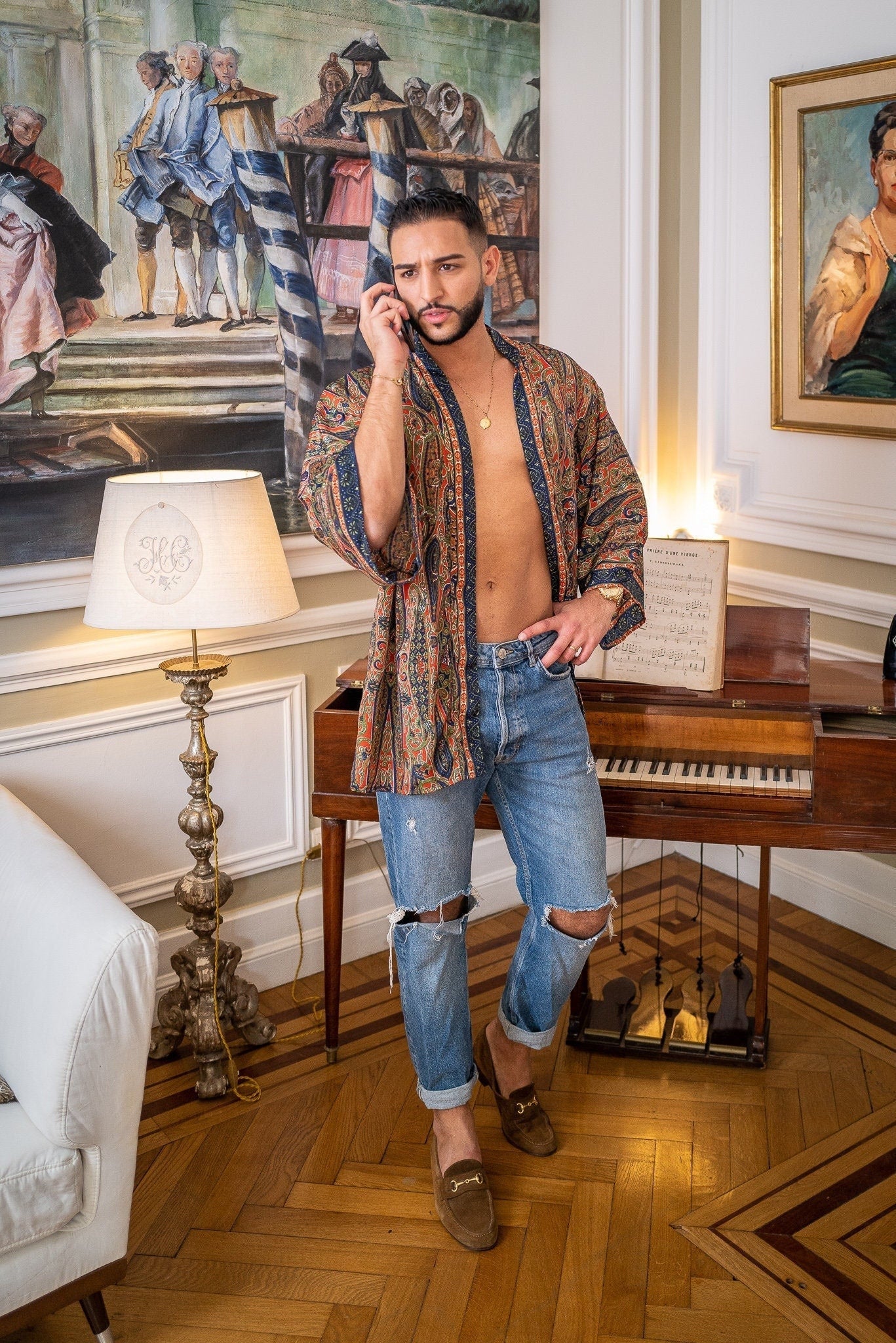 Men's kimono jacket, cardigan jacket, silk kimono, short kimono