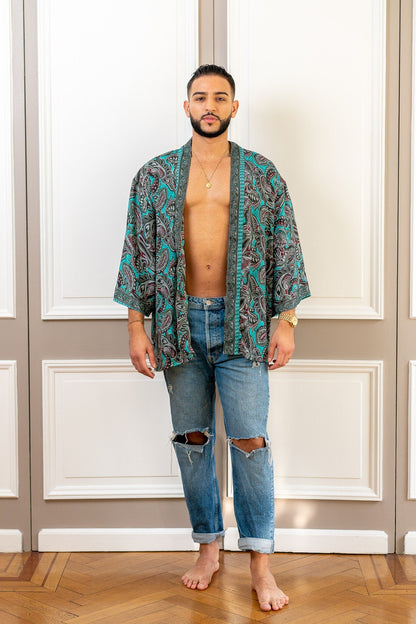 Men's kimono jacket, cardigan jacket, silk kimono, short kimono
