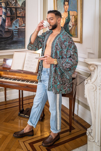 Men's kimono jacket, cardigan jacket, silk kimono, short kimono