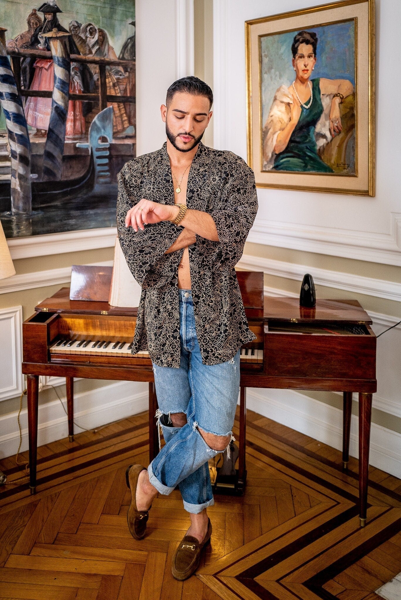 Men's kimono jacket, cardigan jacket, silk kimono, short kimono