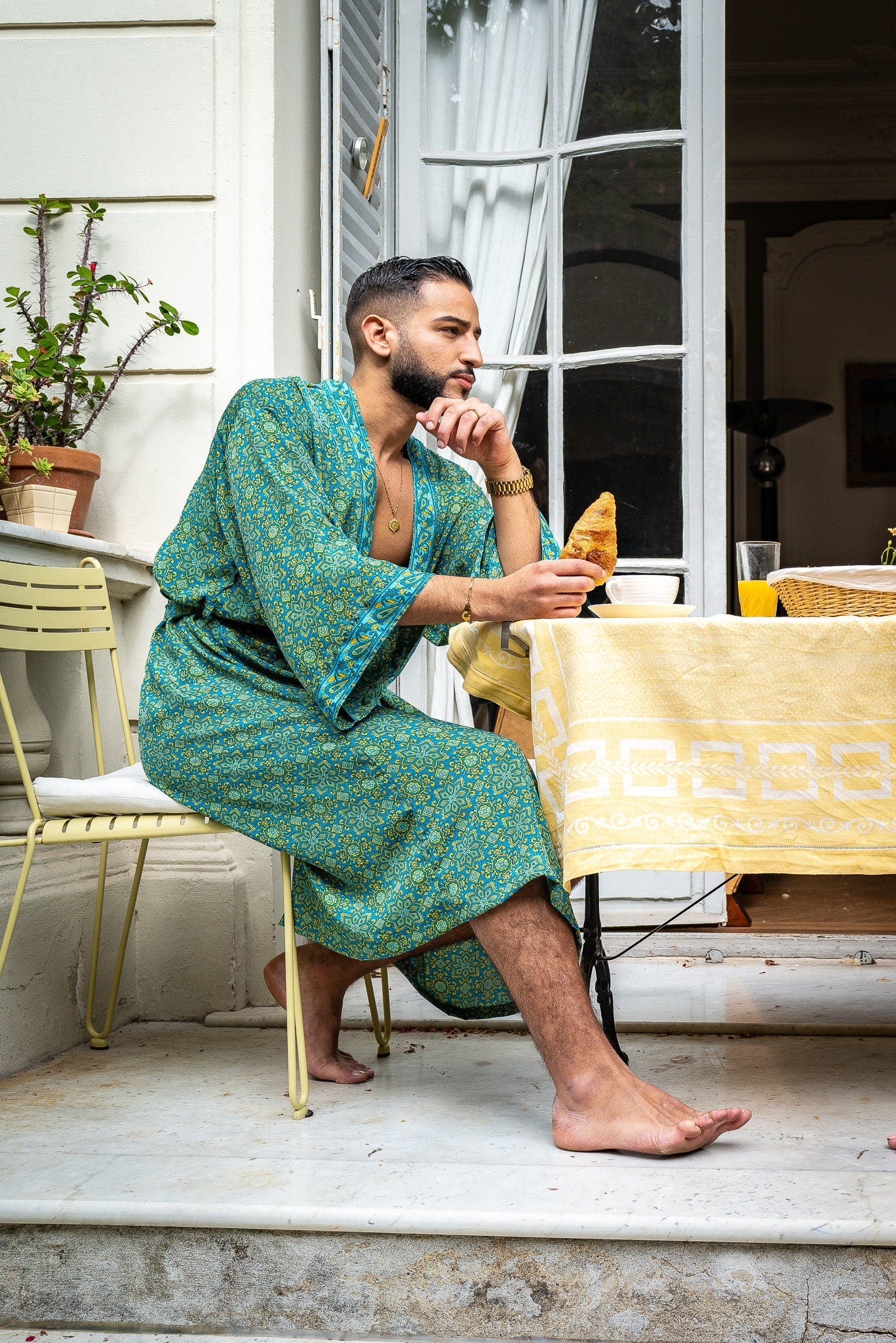 Silk boho men's kimono, kimono for him, silk bathrobe, dressing gown