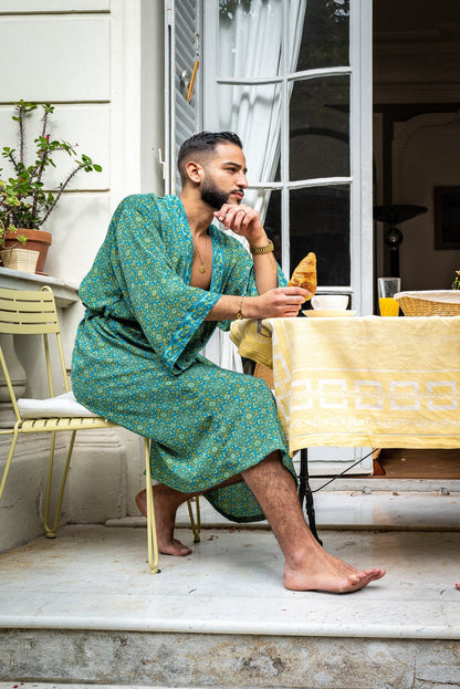 Silk boho men's kimono, kimono for him, silk bathrobe, dressing gown