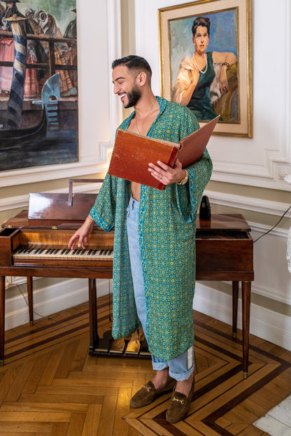 Silk boho men's kimono, kimono for him, silk bathrobe, dressing gown
