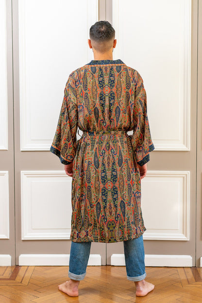Silk boho men's kimono, kimono for him, silk bathrobe, dressing gown