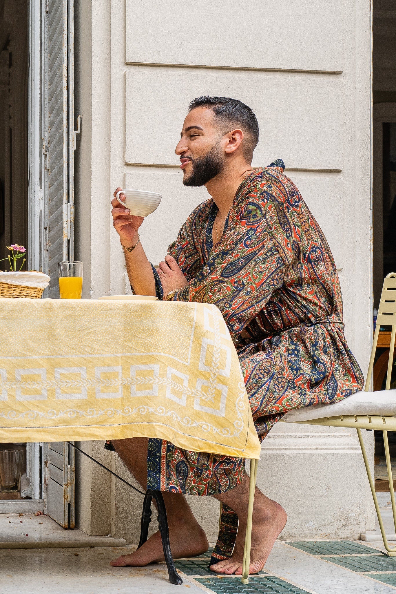 Silk boho men's kimono, kimono for him, silk bathrobe, dressing gown