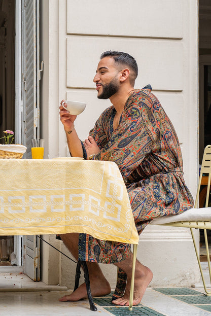 Silk boho men's kimono, kimono for him, silk bathrobe, dressing gown