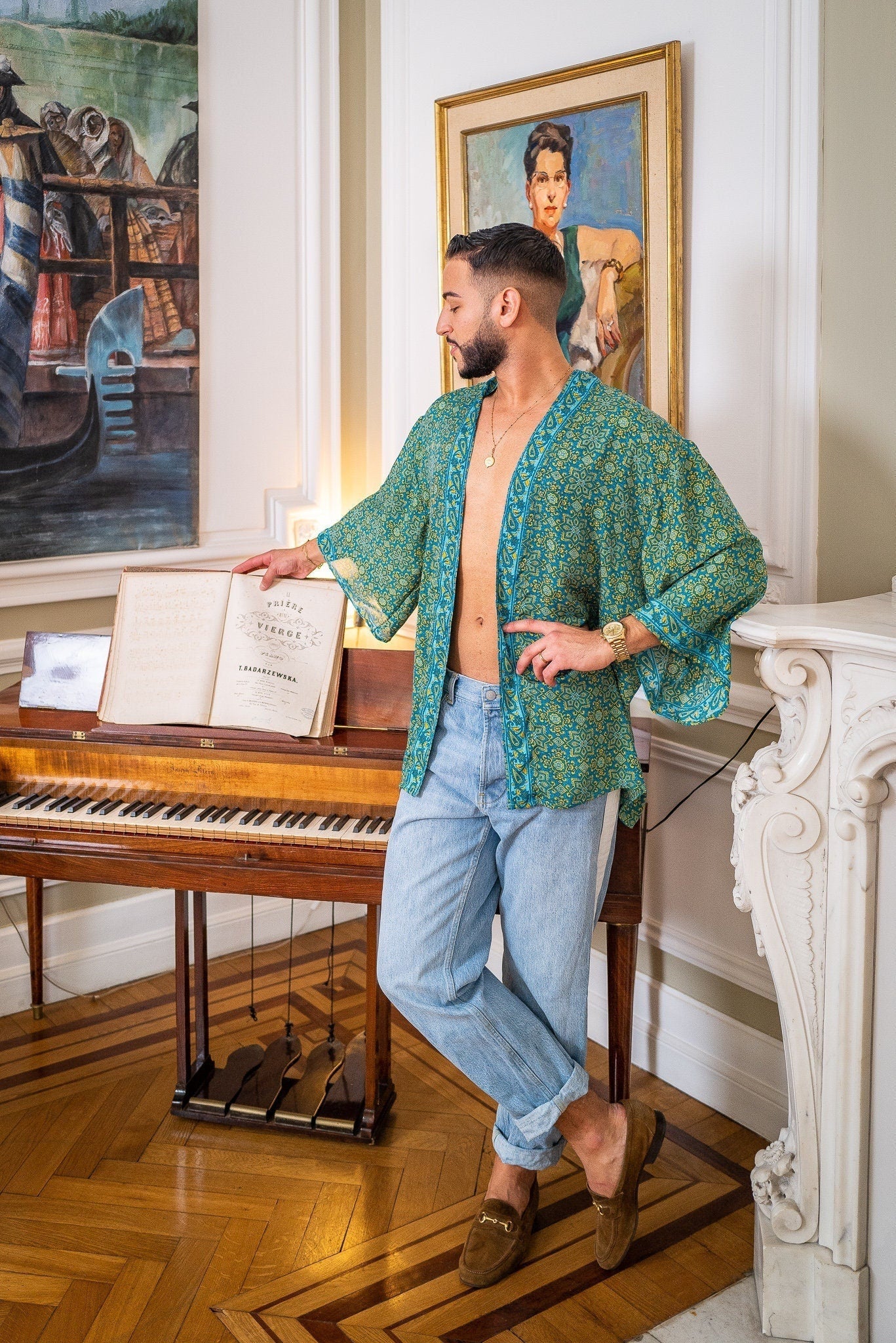 Men's kimono jacket, cardigan jacket, silk kimono, short kimono