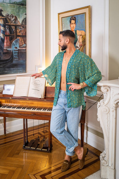 Men's kimono jacket, cardigan jacket, silk kimono, short kimono