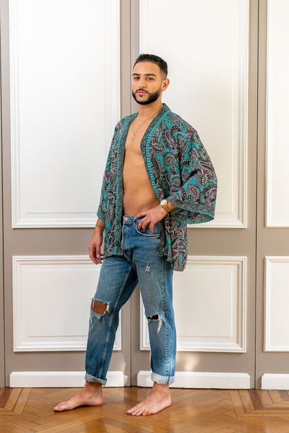 Men's kimono jacket, cardigan jacket, silk kimono, short kimono