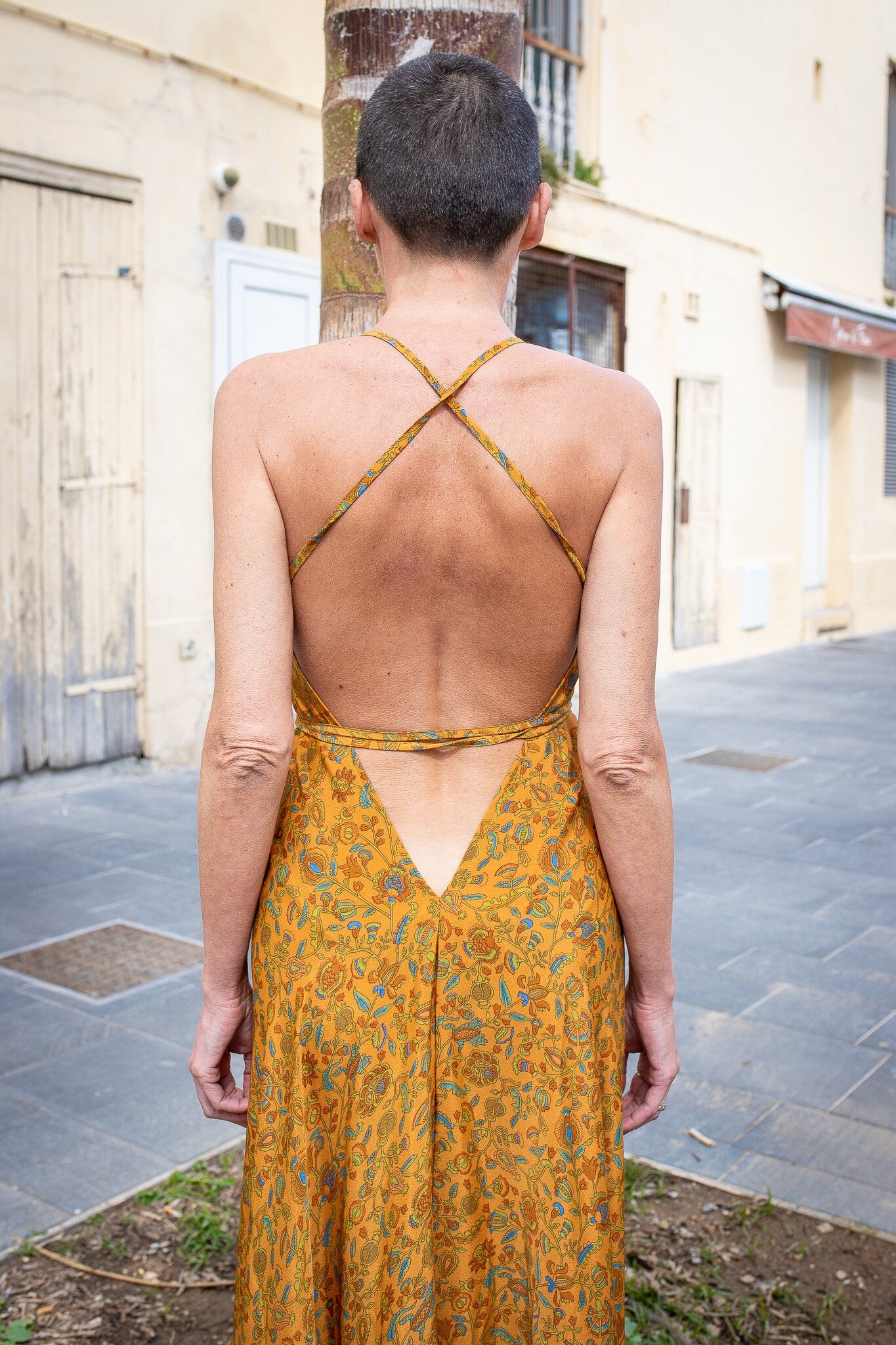 Silk backless dress / summer dress / one size / boho dress / light dress / vintage dress