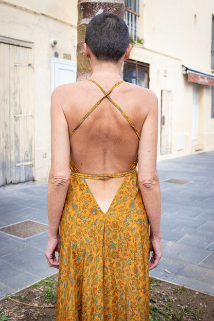 Silk backless dress / summer dress / one size / boho dress / light dress / vintage dress