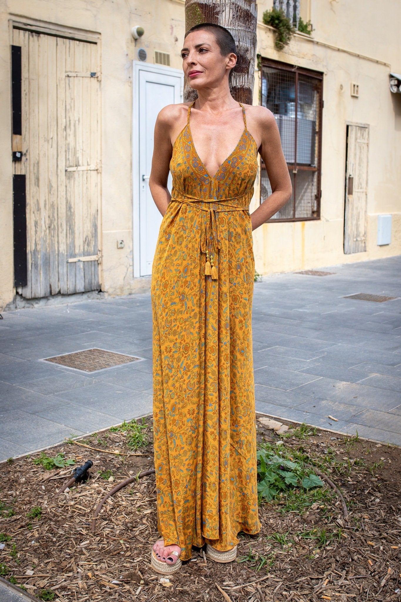 Silk backless dress / summer dress / one size / boho dress / light dress / vintage dress