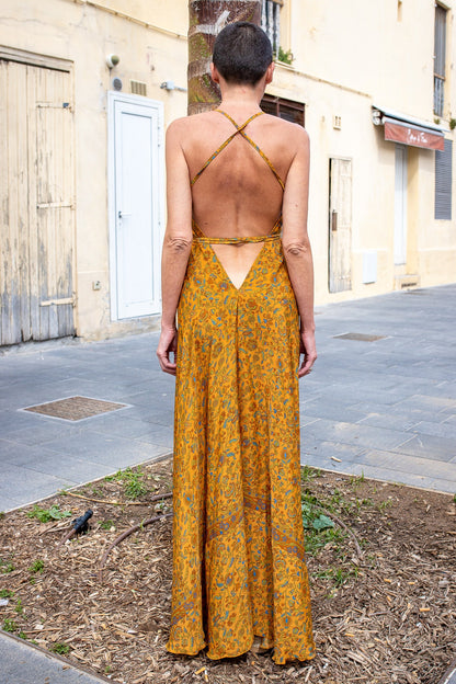 Silk backless dress / summer dress / one size / boho dress / light dress / vintage dress