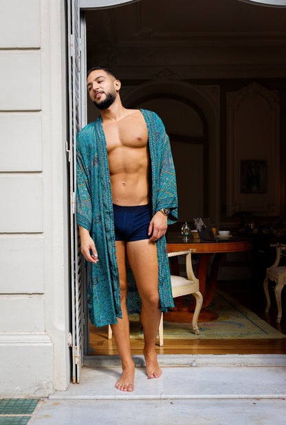 Silk boho men's kimono, kimono for him, silk bathrobe, dressing gown