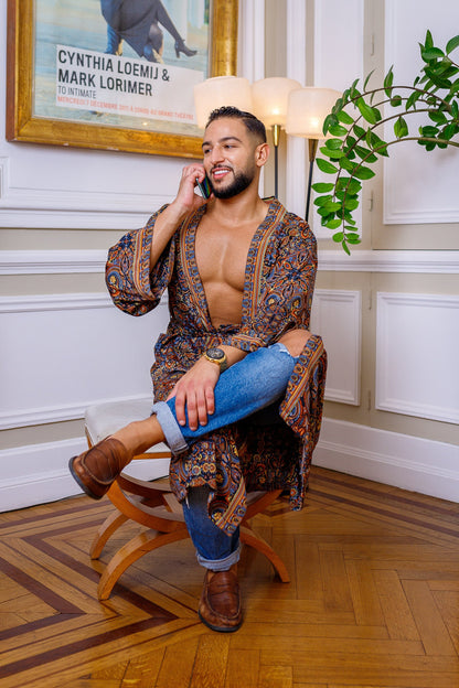 Silk boho men's kimono, kimono for him, silk bathrobe, dressing gown