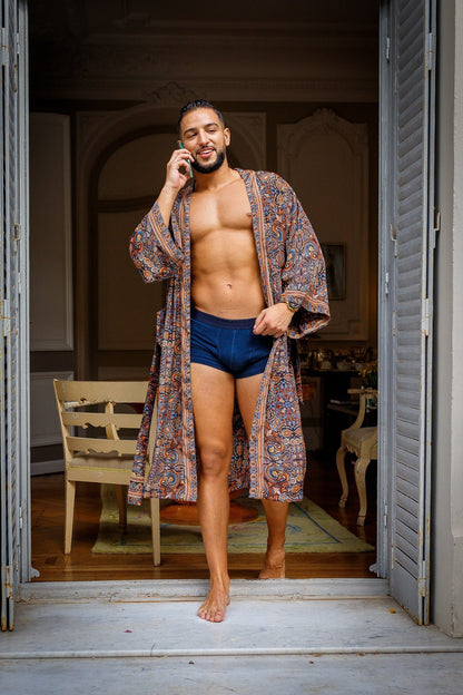 Silk boho men's kimono, kimono for him, silk bathrobe, dressing gown