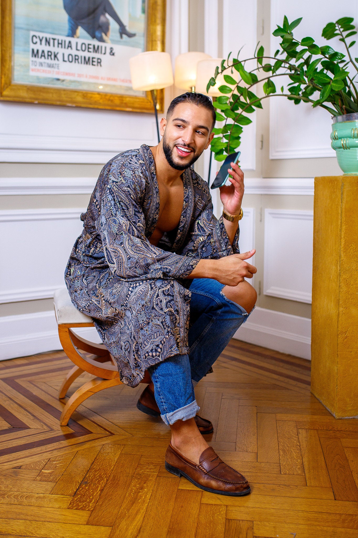 Silk boho men's kimono, kimono for him, silk bathrobe, dressing gown