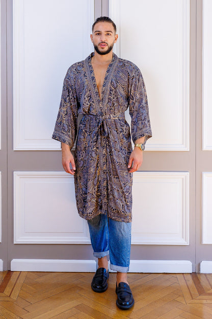 Silk boho men's kimono, kimono for him, silk bathrobe, dressing gown
