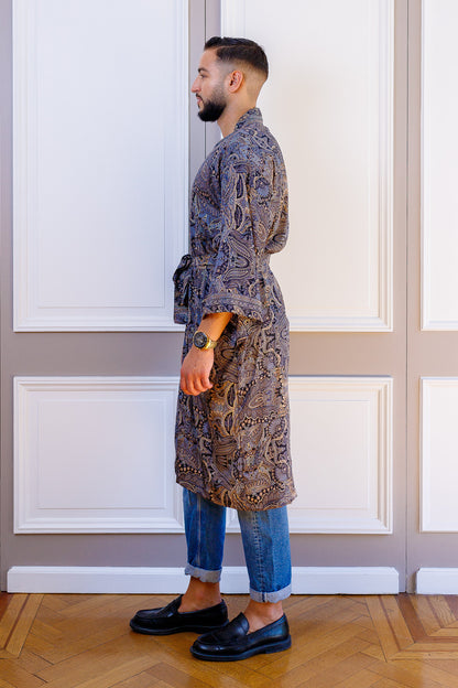 Silk boho men's kimono, kimono for him, silk bathrobe, dressing gown