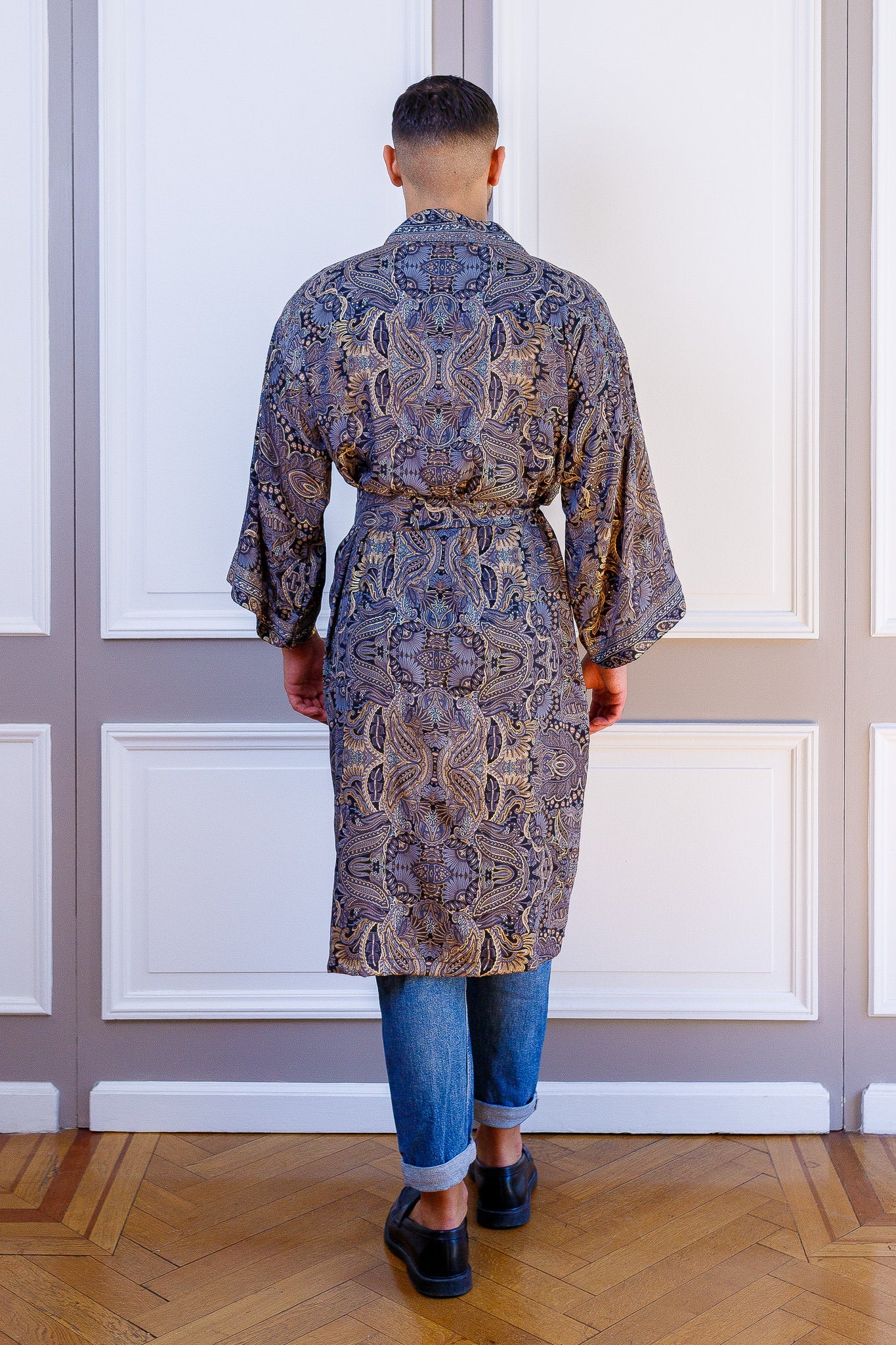 Silk boho men's kimono, kimono for him, silk bathrobe, dressing gown