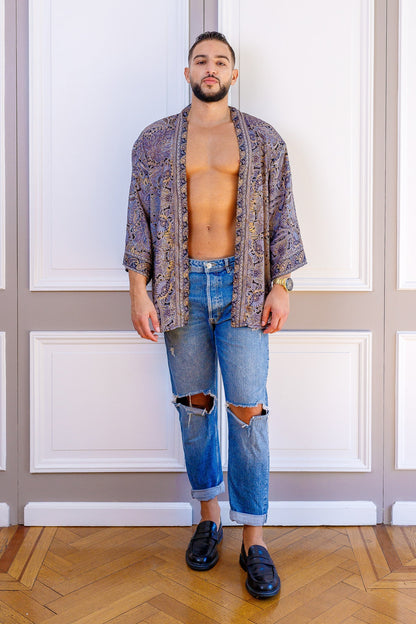 Men's kimono jacket, cardigan jacket, silk kimono, short kimono
