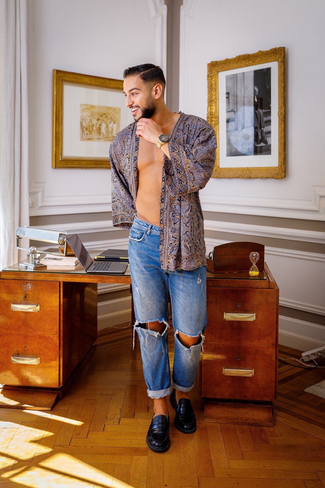 Men's kimono jacket, cardigan jacket, silk kimono, short kimono