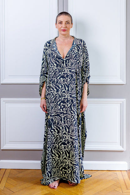 Modern Oversize Silk Kaftan Maxi Dress, Silk Dress, Loose Dress, Home Dress, Plus Size Dress
