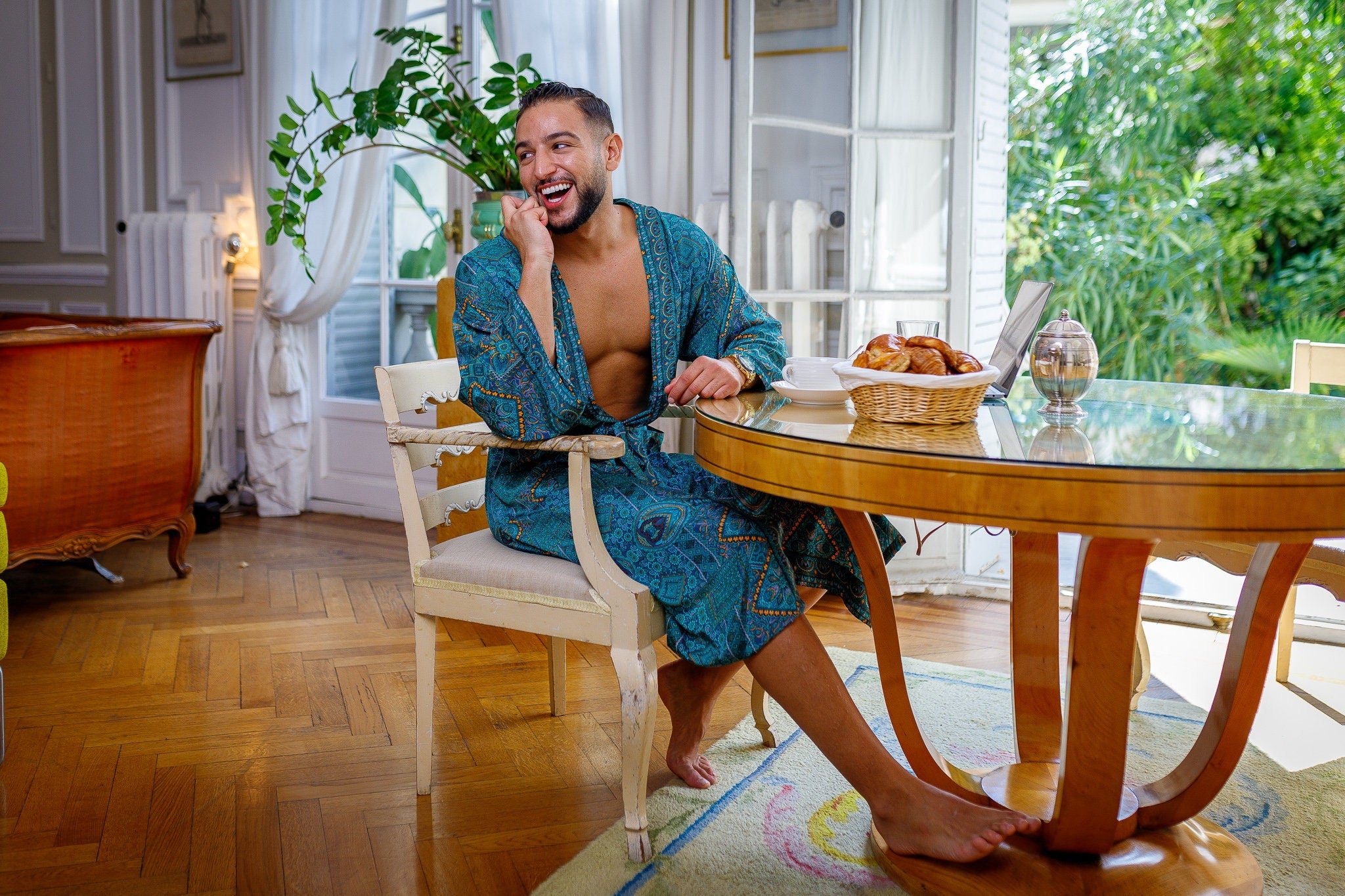 Silk boho men's kimono, kimono for him, silk bathrobe, dressing gown