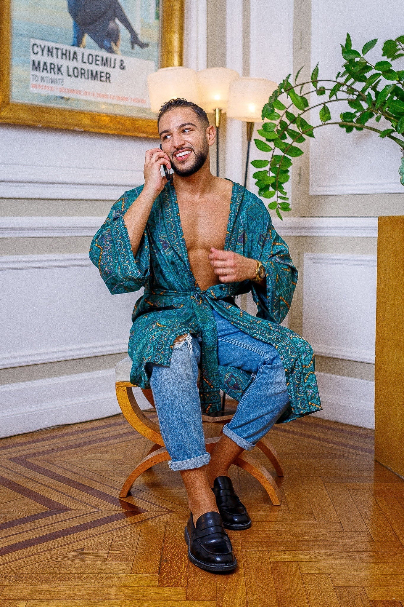Silk boho men's kimono, kimono for him, silk bathrobe, dressing gown