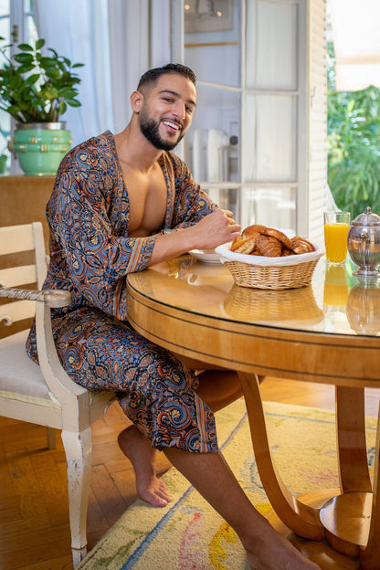 Silk boho men's kimono, kimono for him, silk bathrobe, dressing gown