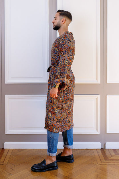 Silk boho men's kimono, kimono for him, silk bathrobe, dressing gown