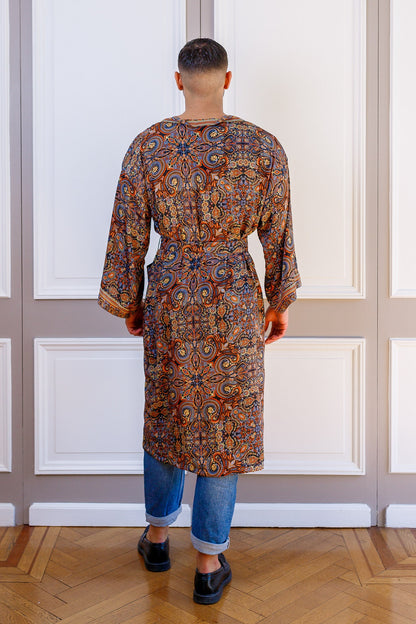 Silk boho men's kimono, kimono for him, silk bathrobe, dressing gown