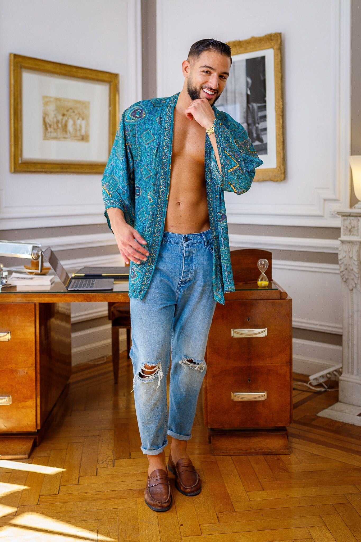 Men's kimono jacket, cardigan jacket, silk kimono, short kimono