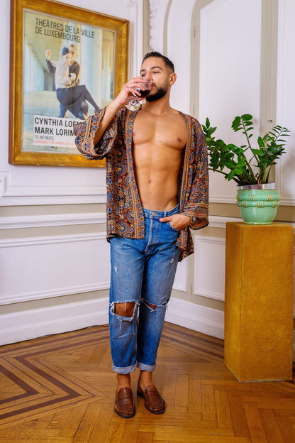 Veste kimono homme, veste cardigan, kimono soie, kimono court