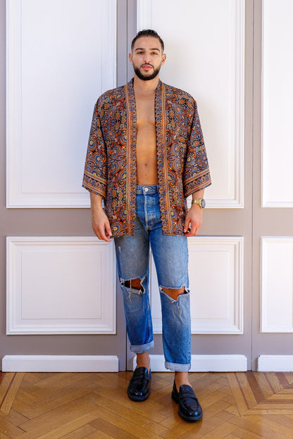 Veste kimono homme, veste cardigan, kimono soie, kimono court