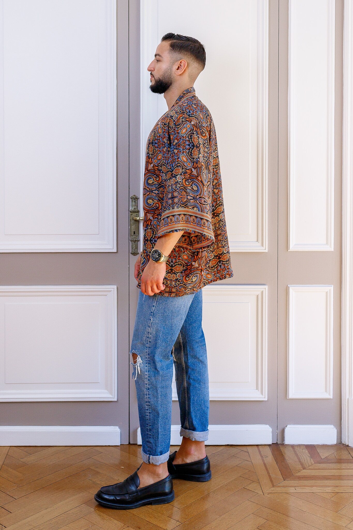 Veste kimono homme, veste cardigan, kimono soie, kimono court