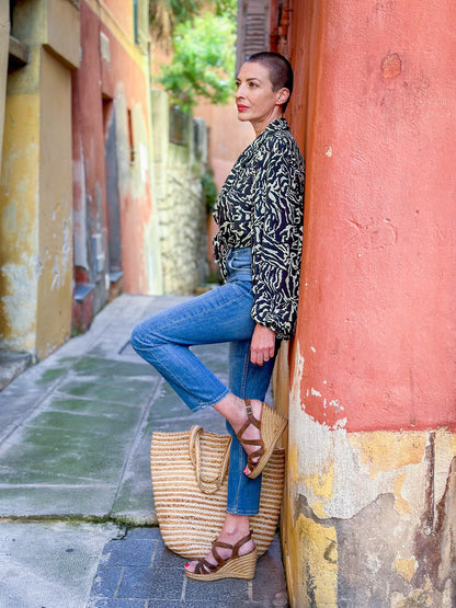 Vintage silk blouse with balloon sleeves, oversized collar, maxi low-cut blouse, long-sleeved blouse