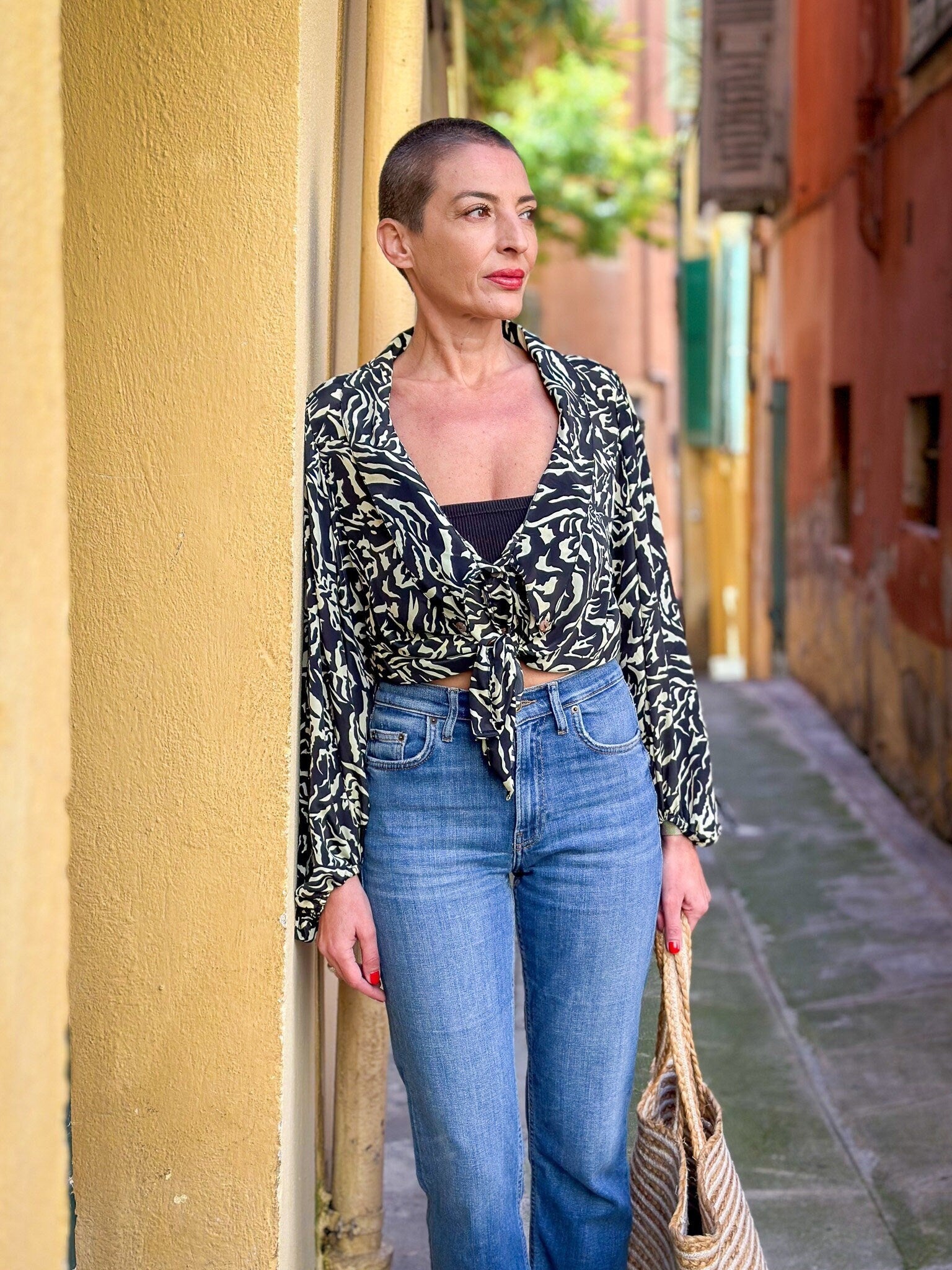 Vintage silk blouse with balloon sleeves, oversized collar, maxi low-cut blouse, long-sleeved blouse