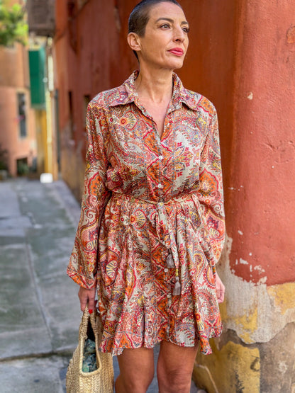 Silk babydoll short dress, Vintage silk dress, Lolita dress, Short shirt dress, Puffed sleeve summer dress, Maxi collar shirt dress