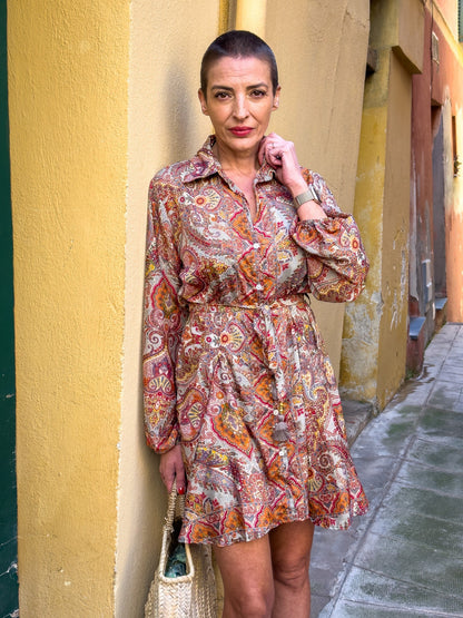 Silk babydoll short dress, Vintage silk dress, Lolita dress, Short shirt dress, Puffed sleeve summer dress, Maxi collar shirt dress