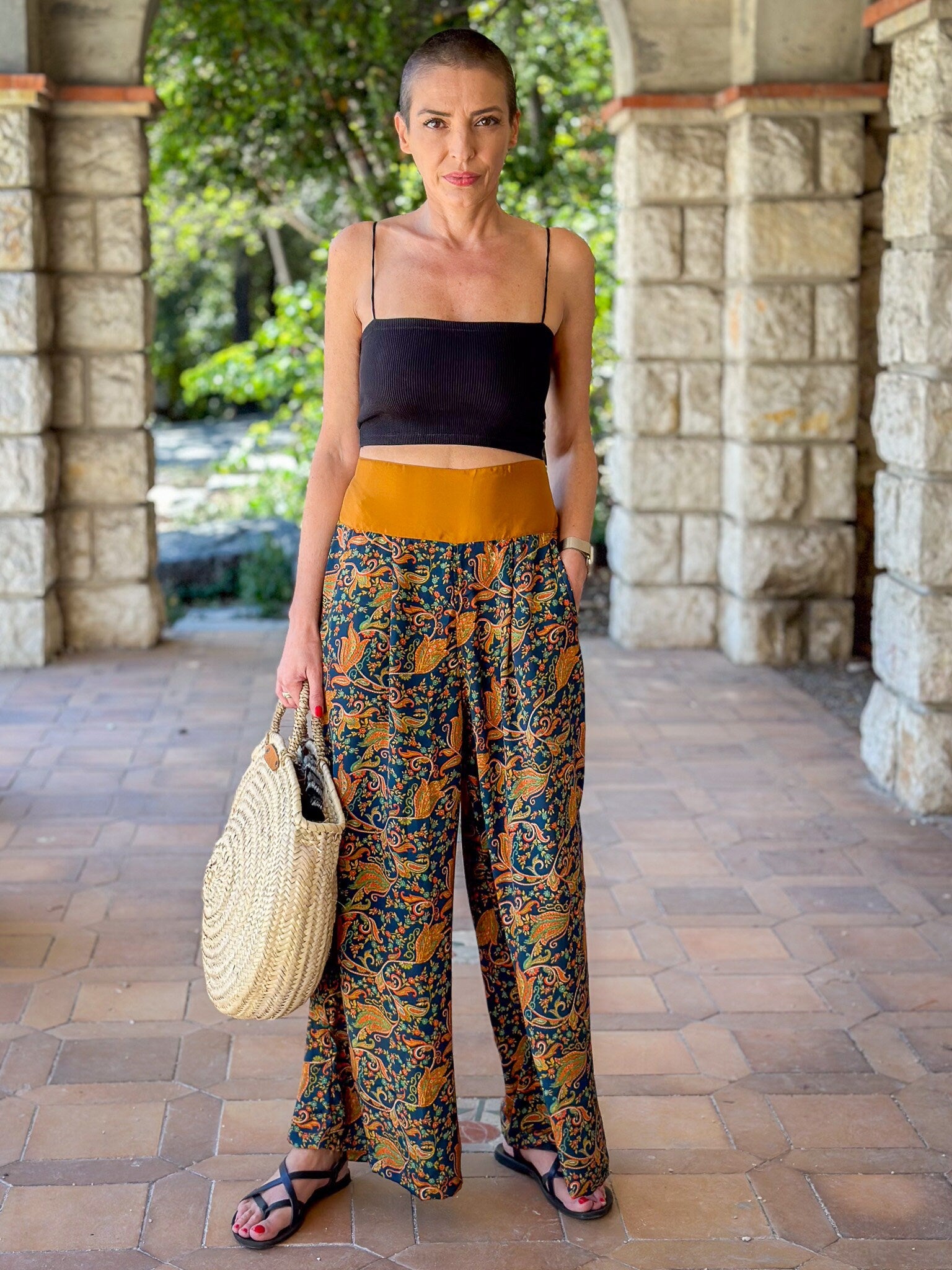 Silk kimono and palazzo pants set, seventies style kimono, casual chic silk set, wide leg silk pants