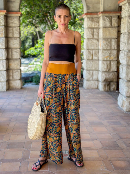 Silk kimono and palazzo pants set, seventies style kimono, casual chic silk set, wide leg silk pants