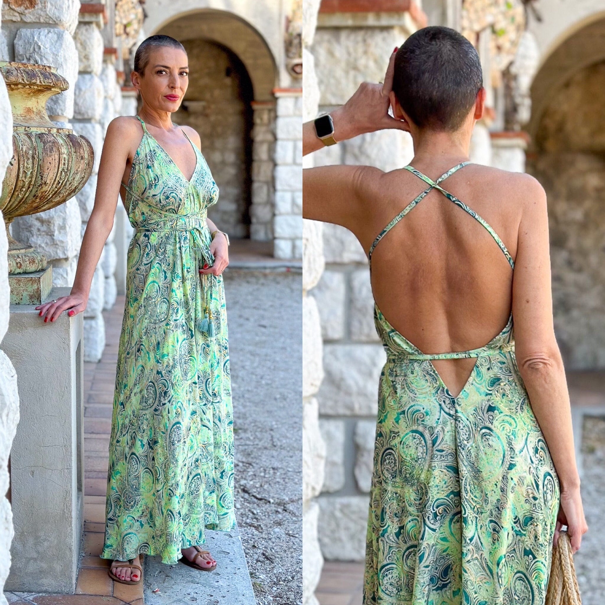 Silk backless dress / summer dress / one size / boho dress / light dress / vintage dress