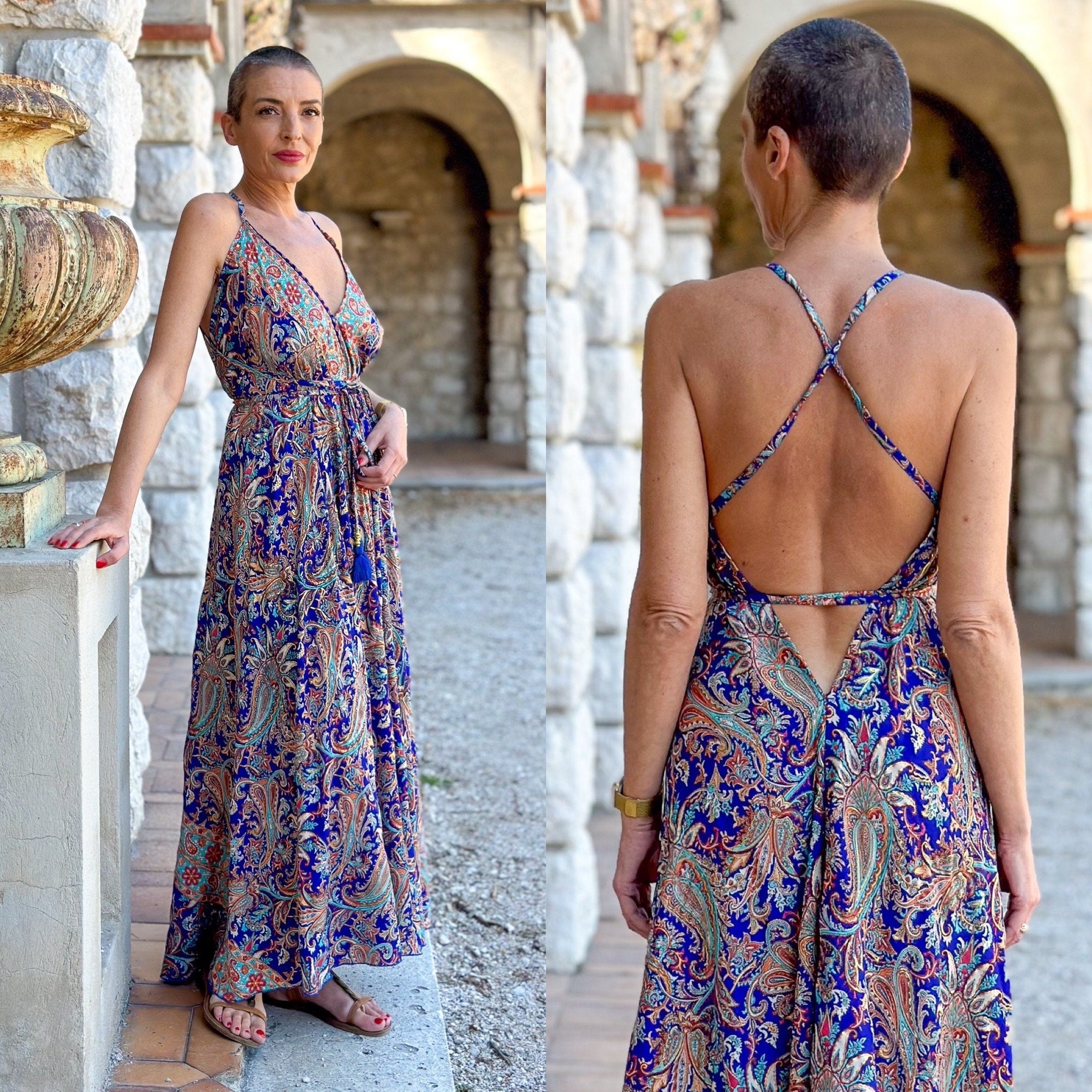 Silk backless dress / summer dress / one size / boho dress / light dress / vintage dress