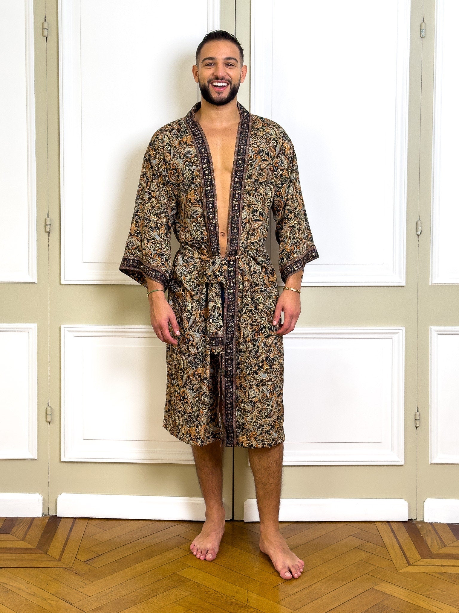Bohemian men's silk kimono, kimono for him, silk bathrobe, dressing gown, gift for him