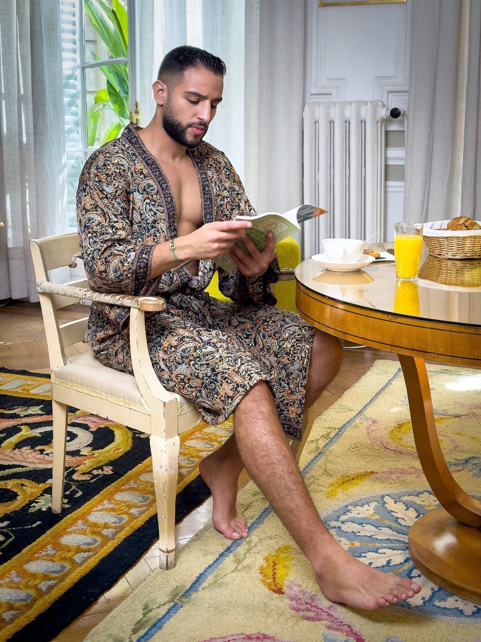 Bohemian men's silk kimono, kimono for him, silk bathrobe, dressing gown, gift for him