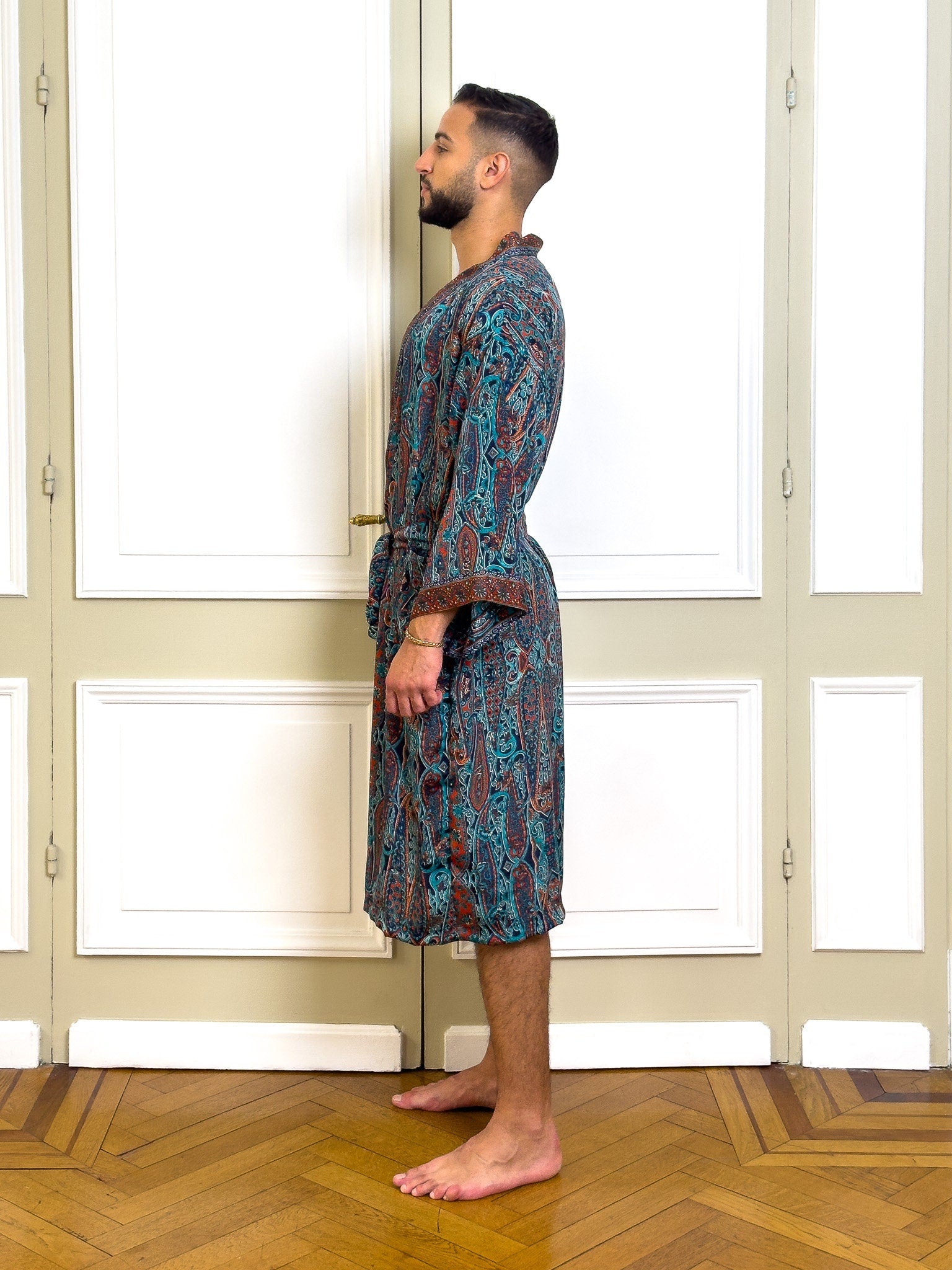 Bohemian men's silk kimono, kimono for him, silk bathrobe, dressing gown, gift for him